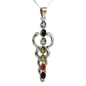 Caduceus Chakra Pendant: Sterling Silver and Chakra Stones