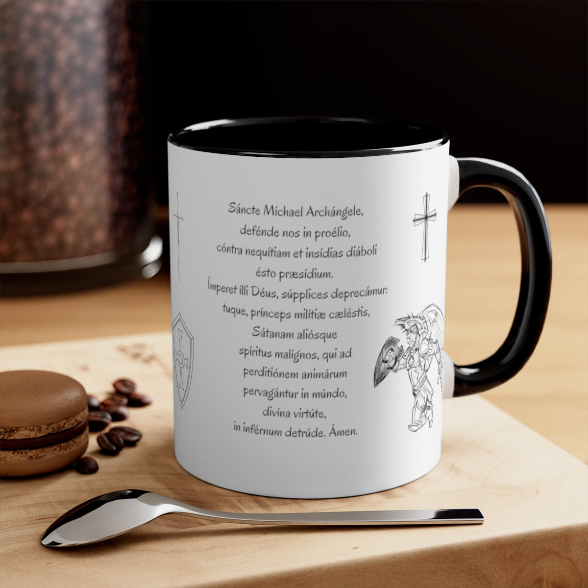 St Michael Prayer in English and Latin, Black Accent Mug, Archangel Michael, Angel Gift, Saint Michael, Catholic Gift, Christian Gift