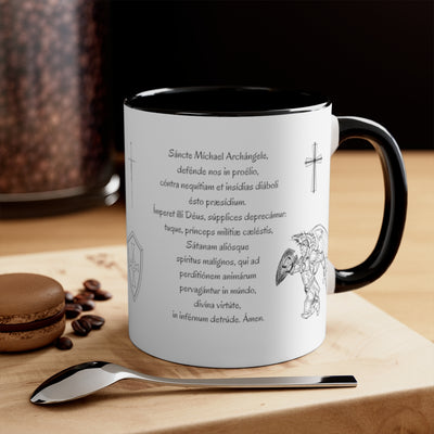 St Michael Prayer in English and Latin, Black Accent Mug, Archangel Michael, Angel Gift, Saint Michael, Catholic Gift, Christian Gift