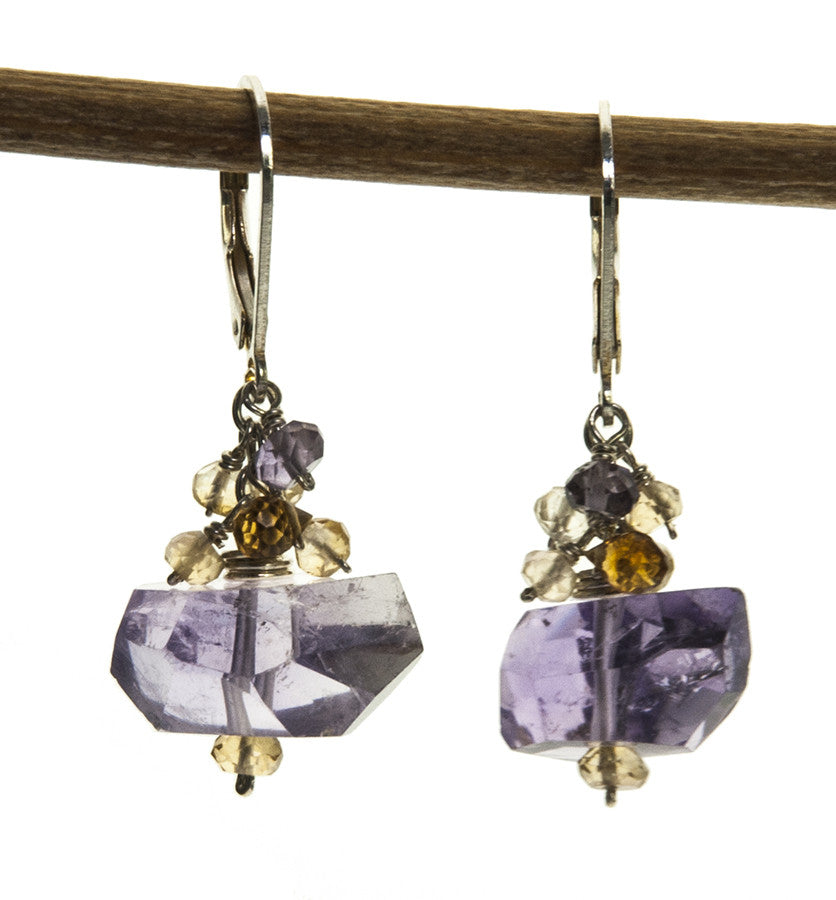 Amethyst and Citrine Handmade Earrings by Kristin Ford