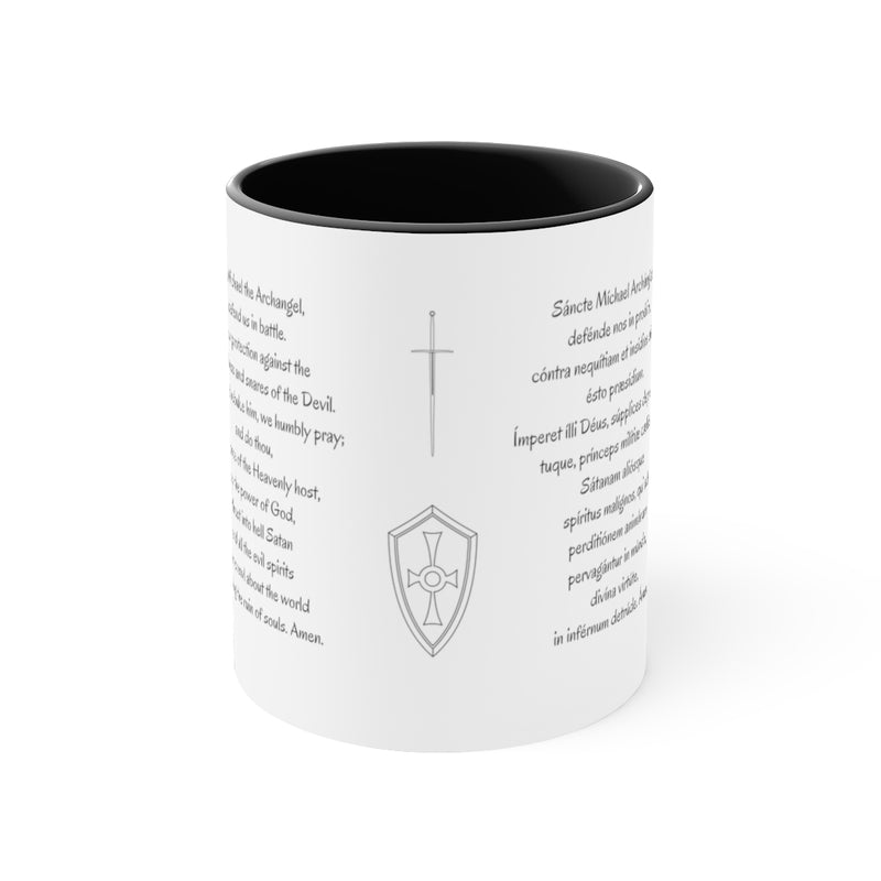 St Michael Prayer in English and Latin, Black Accent Mug, Archangel Michael, Angel Gift, Saint Michael, Catholic Gift, Christian Gift