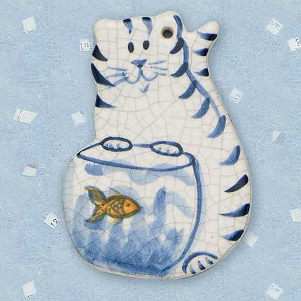 Cat with Fishbowl Hanging Ornament