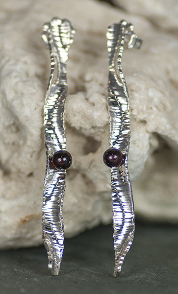 Ripples Red Garnet Modern Argentium Sterling Silver Art Jewelry Earrings by Wendy Foreman Handmade Handcrafted | Whisperingtree.net