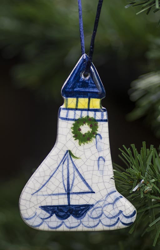 Lighthouse with Ship Ceramic Ornament