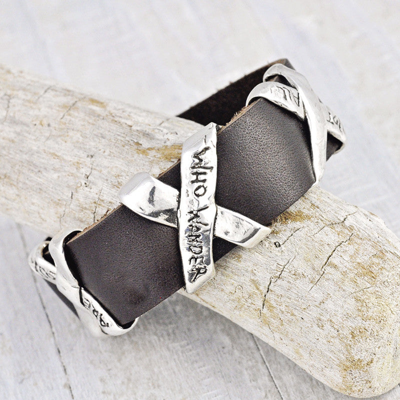 Not All Who Wander Leather Bracelet