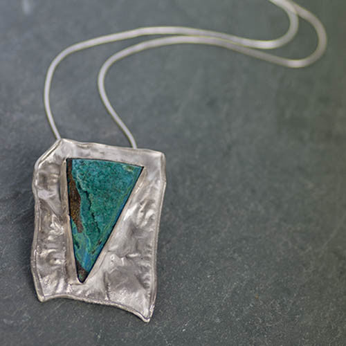 Chrysocolla Geometric Silver Art Jewelry Pendant