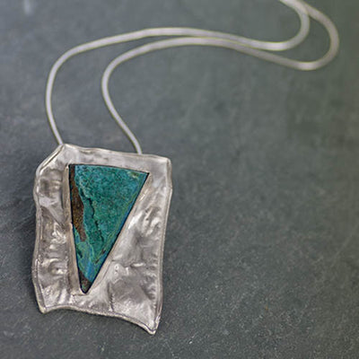 Chrysocolla Geometric Silver Art Jewelry Pendant