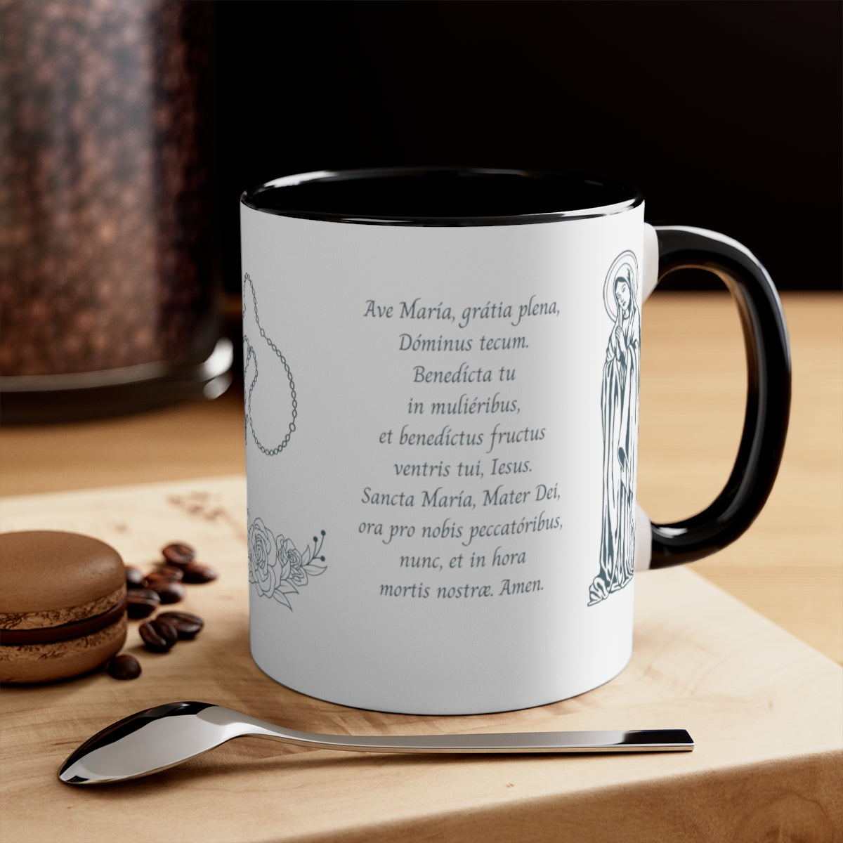 Hail Mary in English and Latin (Ave Maria), Black Mug, Virgin Mary, Hail Mary Prayer, Catholic Gift, Christian Gift