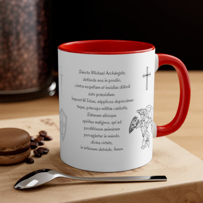 St Michael Prayer in English and Latin, Red Accent Mug, Archangel Michael, Angel Gift, Saint Michael, Catholic Gift, Christian Gif