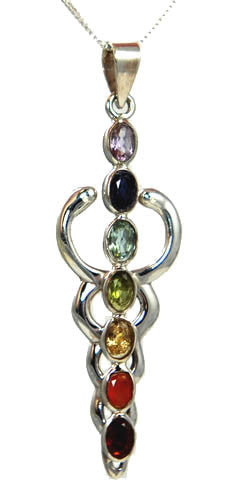 Caduceus Chakra Pendant: Sterling Silver and Chakra Stones