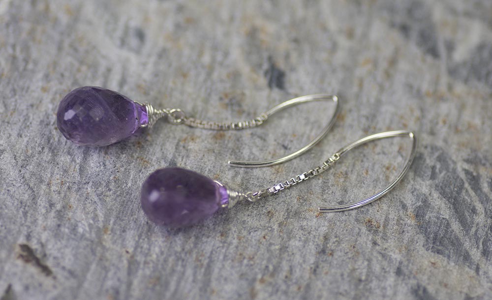 Open Earwire Amethyst Drops Earrings by Kristin Ford