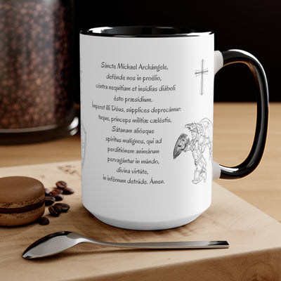 St Michael Prayer in English and Latin, Black Accent Mug, Archangel Michael, Angel Gift, Saint Michael, Catholic Gift, Christian Gift