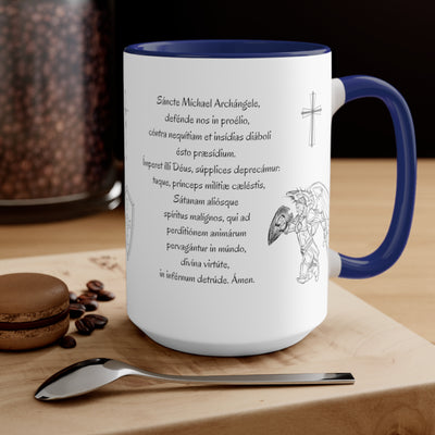 St Michael Prayer in English and Latin, Navy Mug, Archangel Michael, Angel Gift, Saint Michael, Catholic Gift, Christian Gift