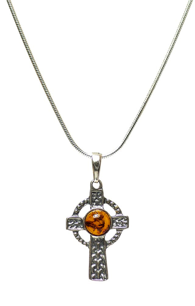 Baltic Amber (Joyful Stone) Sterling Silver Celtic Cross Pendant