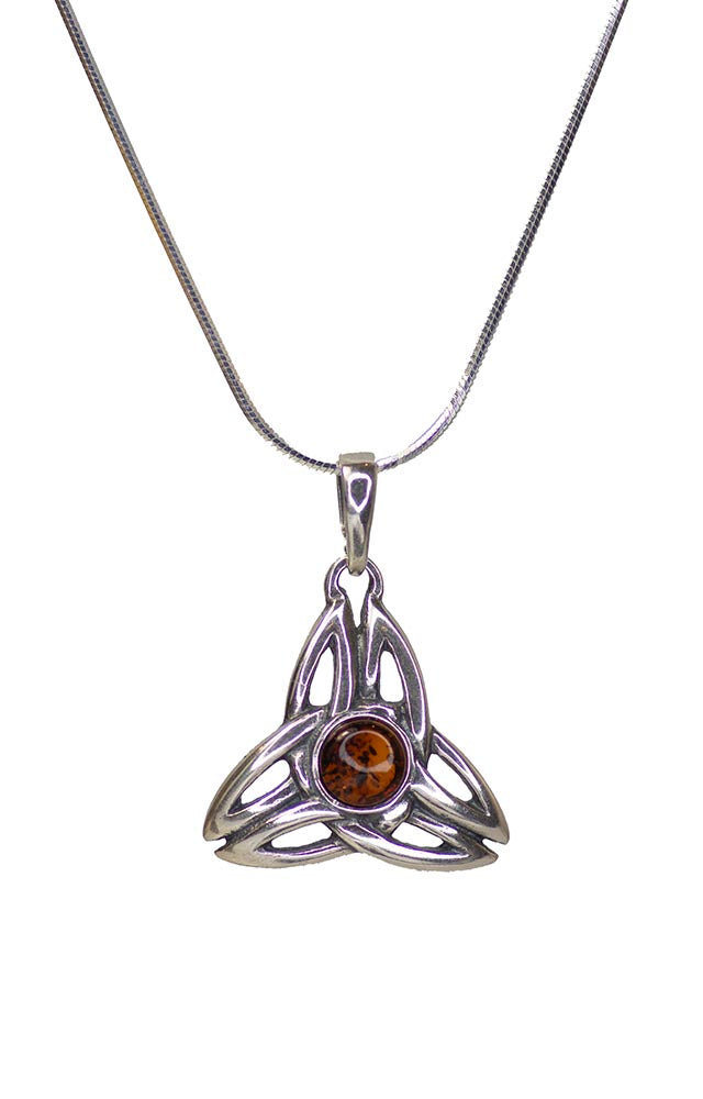 Baltic Amber (Joyful Stone) Sterling Silver Celtic Triskele Pendant