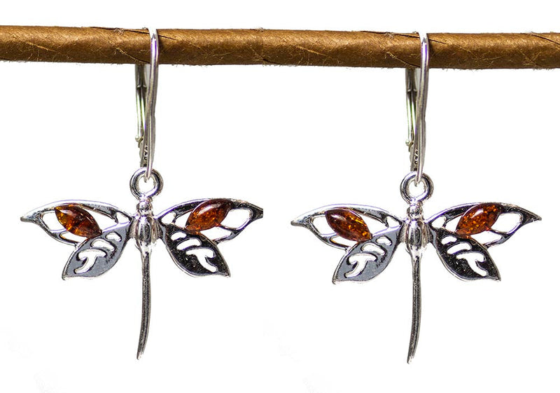 Baltic Amber (Joyful Stone) Sterling Silver Dragonfly Earrings