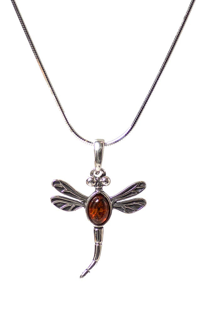 Baltic Amber (Joyful Stone) Sterling Silver Simple Dragonfly Pendant