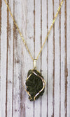 14K Gold Rare Besnednice Moldavite Pendant on Beautiful Figaro Chain