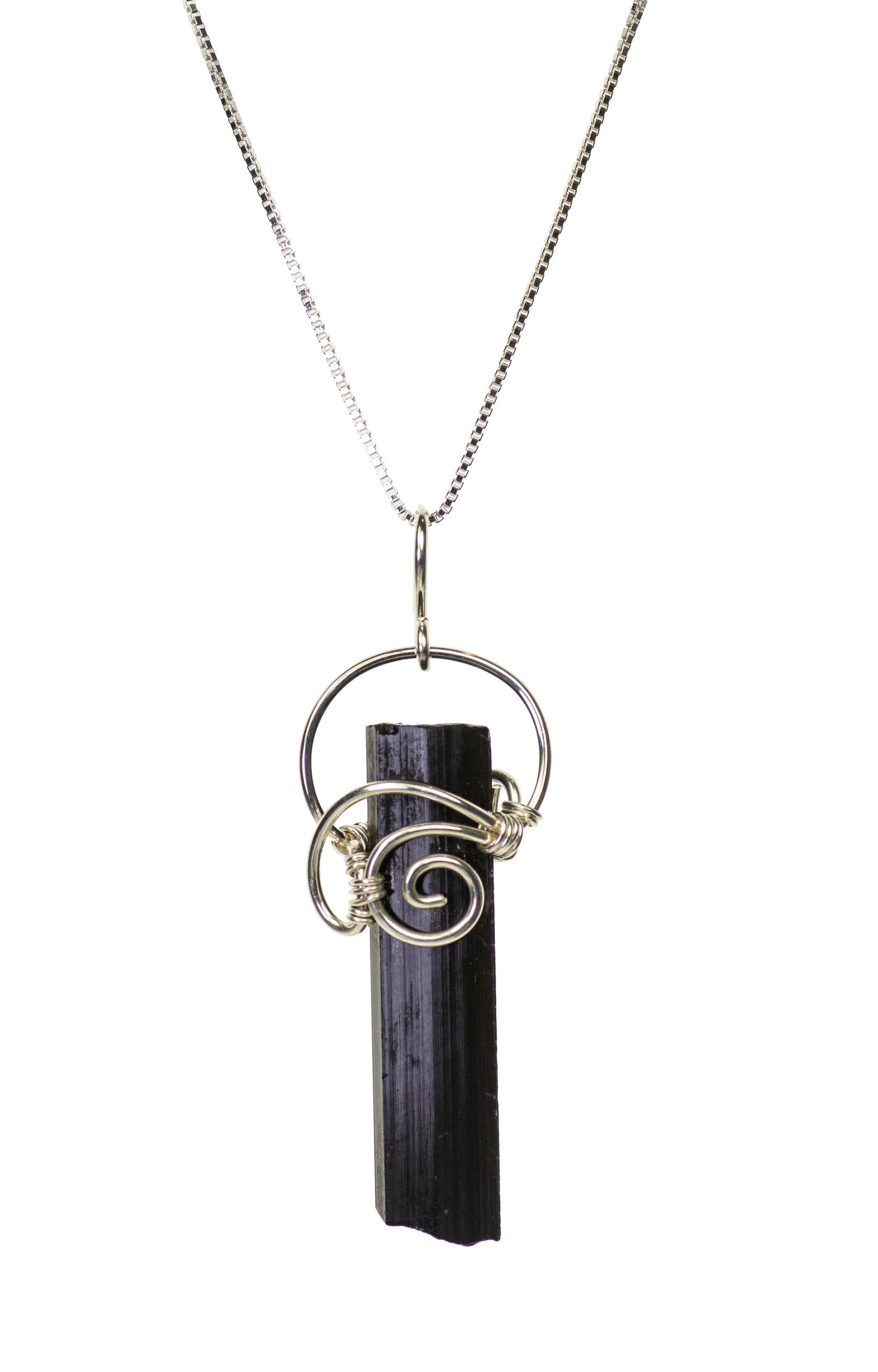 Black Tourmaline Sterling Silver Wrapped Pendant