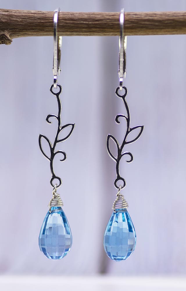 Sterling Silver Vines with Blue Topaz Earrings