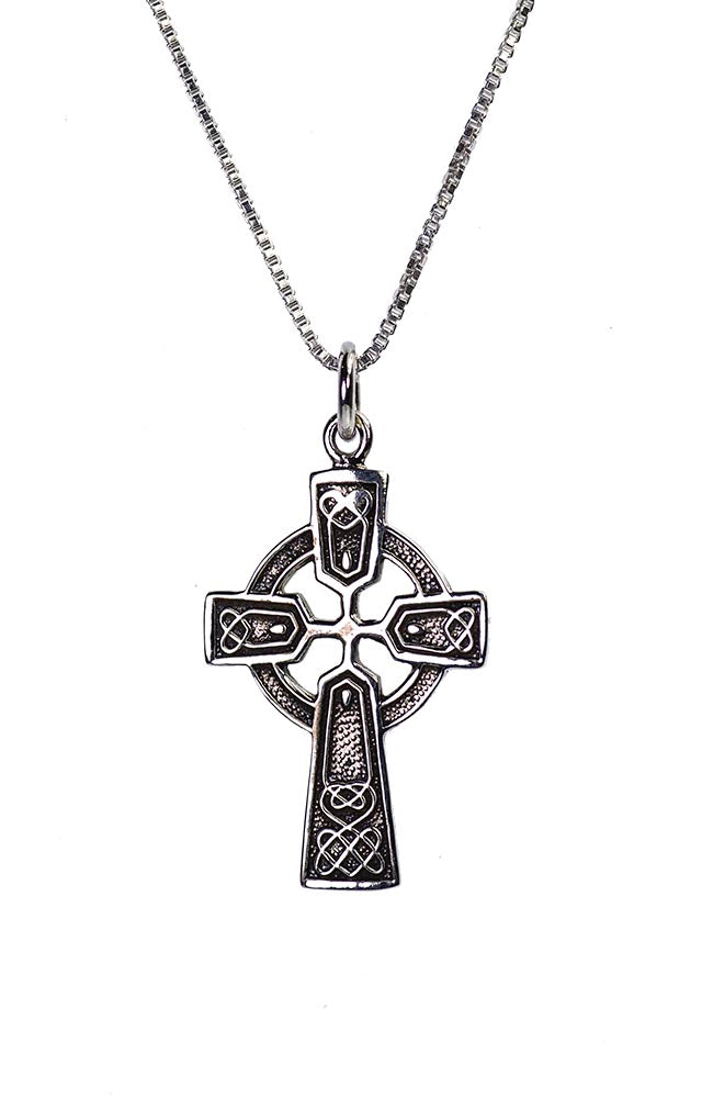 Sterling Silver Traditional Celtic Cross on Italian Box Chain