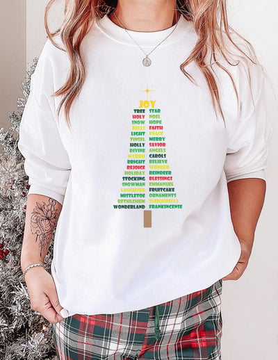 White Christmas Words Christmas Tree Sweatshirt, Christmas Religious Shirt, Christian Gift, Christian Sweatshirt
