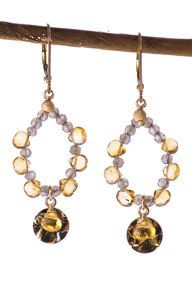 Citrine and Labradorite Gold Kristin Ford Gypsy Earrings