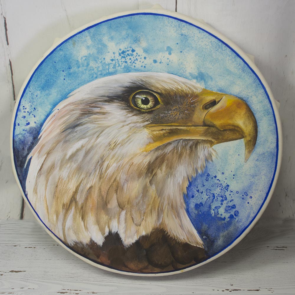 Hand Made Bald Eagle Spirit Shaman Drum 15 Inch