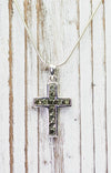 Sterling Silver Moldavite Cross Pendant Necklace Real Moldavite