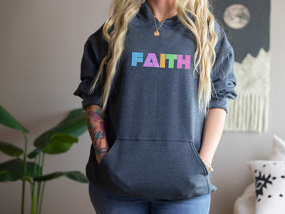 FAITH Grey and Dark Heather Sweatshirt, Faith Hoodie, Black Christian Hoodie, Navy Christian Hoodie, Christian Gift