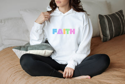 FAITH White and Ice Blue Sweatshirt, Faith Hoodie, Black Christian Hoodie,Faith Sweatshirt, Christian Gift