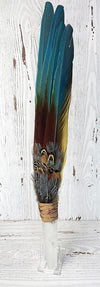 Large Macaw Tail Feather Fan with Quartz Handle