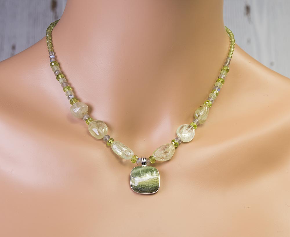 Green Opal One of a Kind Handmade USA Kristin Ford Sterling Silver Necklace