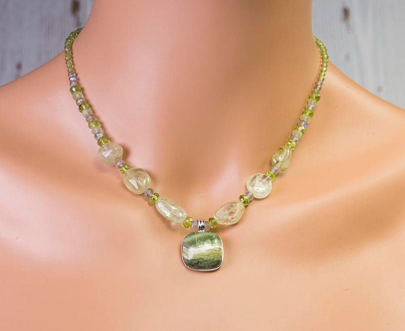 Tanzanian Green Opal, Peridot and Labradorite Protection Handmade Necklace by Kristin Ford