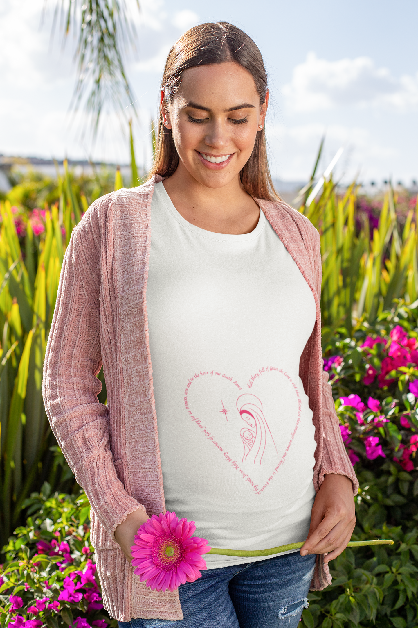 Hail Mary Maternity Tee Shirt, Virgin Mary Shirt, Christian Gift, Catholic Gift, Baby Shower Gift