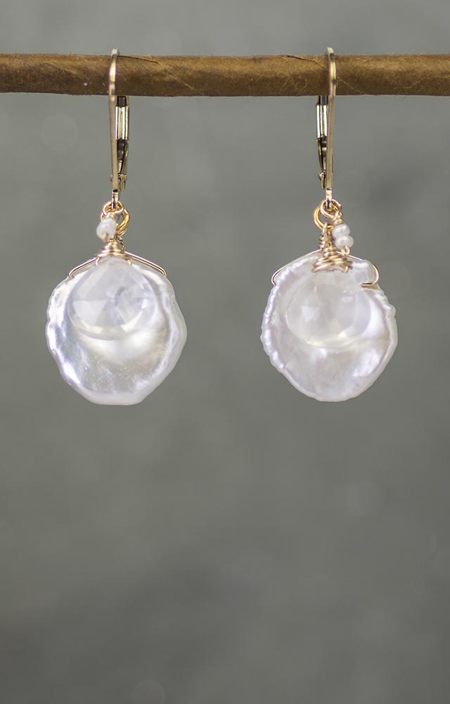 Keishi Pearl and Moonstone Handmade Gemstone Earrings by Kristin Ford