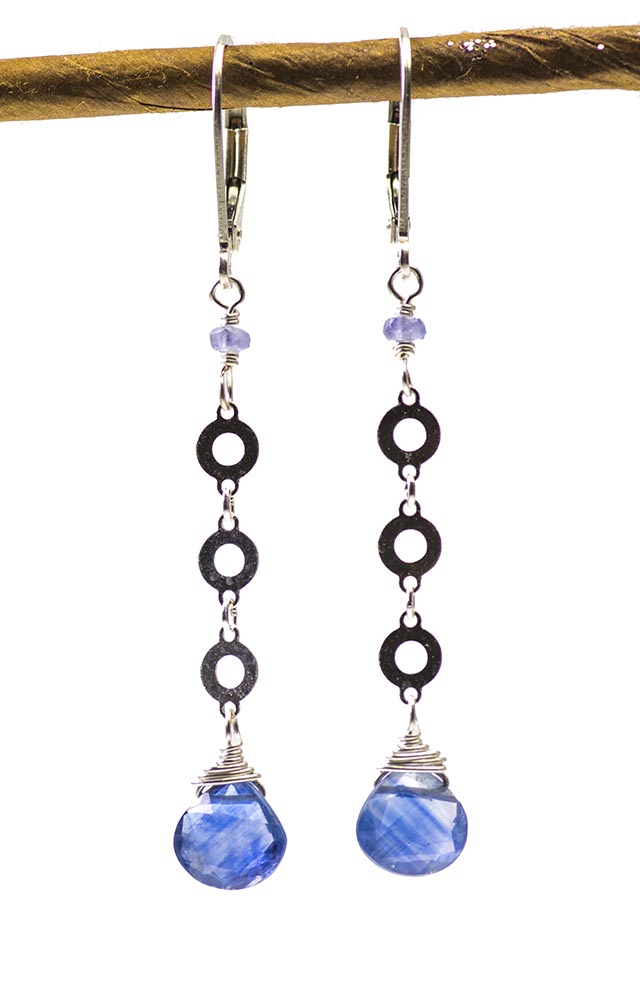 Kyanite on Silver Chain Earrings by Kristin Ford