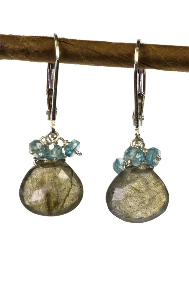 Labradorite and Blue Zircon Handmade Gemstone Earrings by Kristin Ford