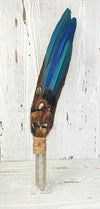 Macaw Tail Feather Fan with Smoky Quartz Handle