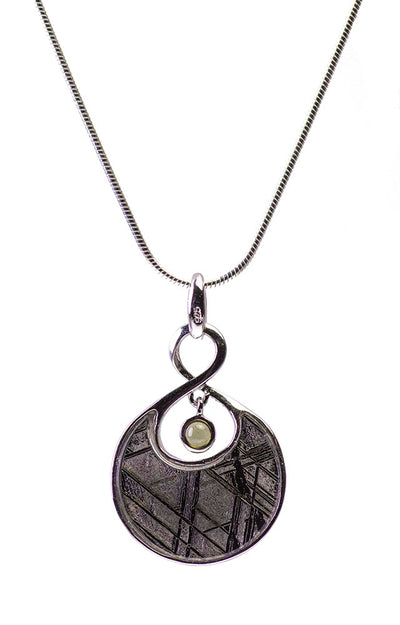 Moldavite and Crystallized Iron Meteorite (Muonionalusta, Sweden) Creation Pendant