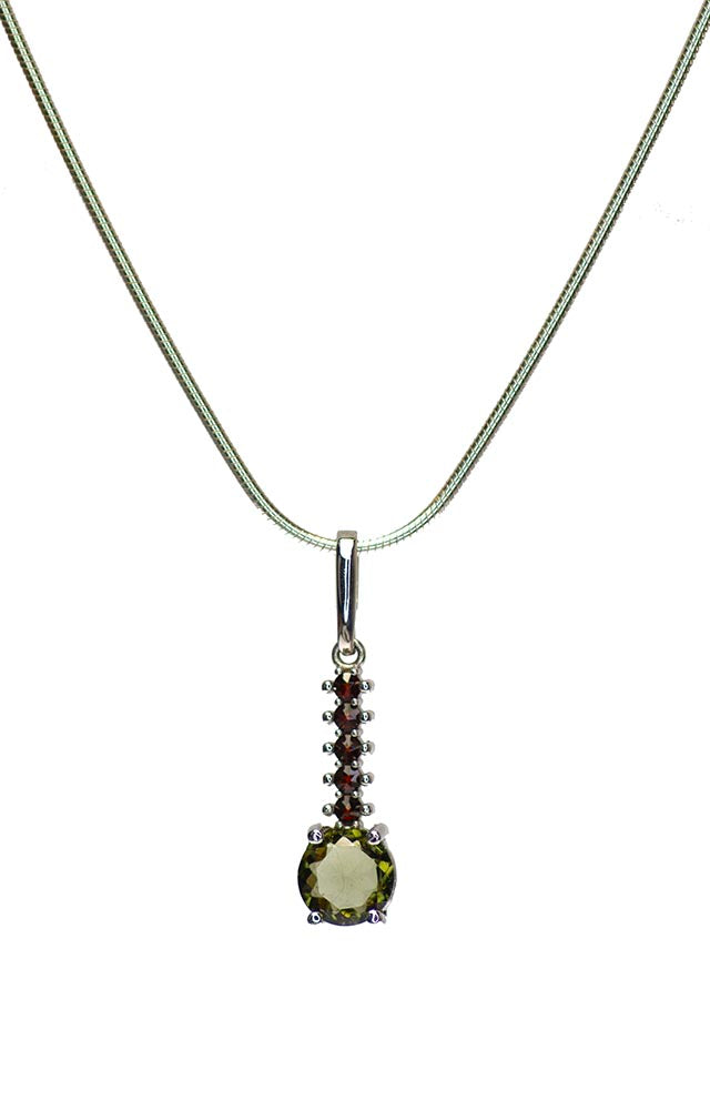 Moldavite and Czech Garnet Pendant