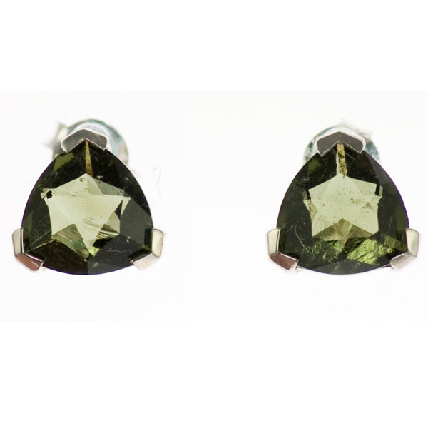 Simple Moldavite Triangle Earrings