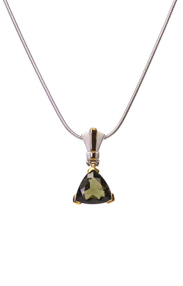 Moldavite Faceted Pendant with Gold Accents
