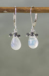 Rainbow Moonstone and Black Diamond Earrings by Kristin Ford