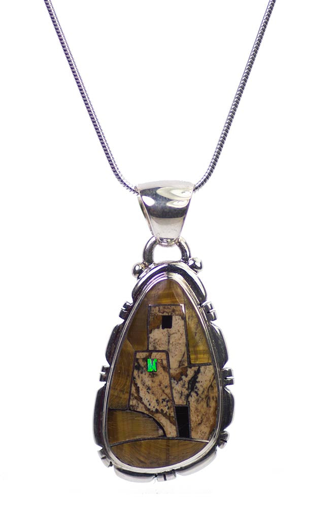 Inlay Pueblo Pendant in Sterling Silver