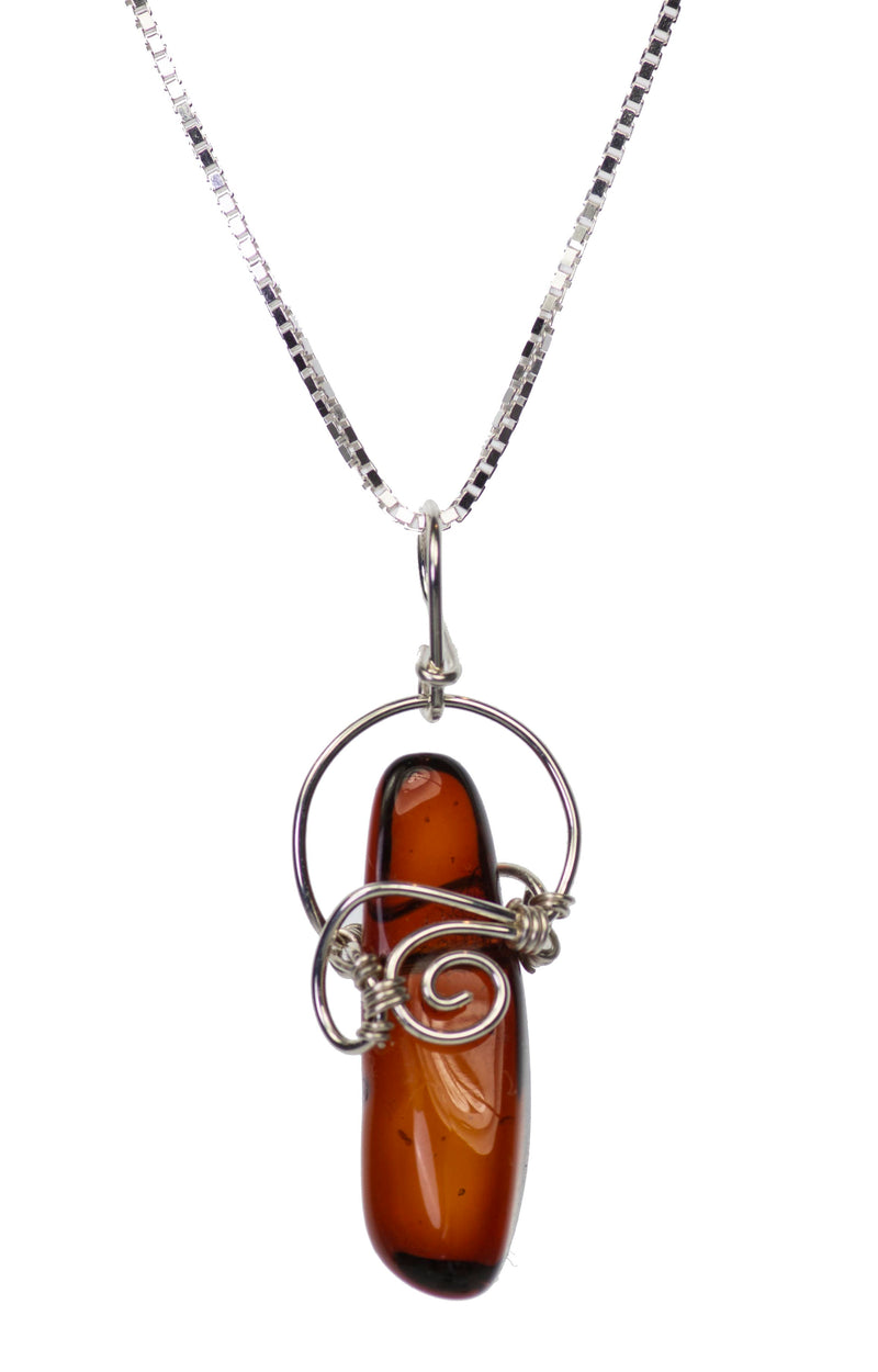 Dark Chiapas Amber Sterling Silver Wrapped Pendant