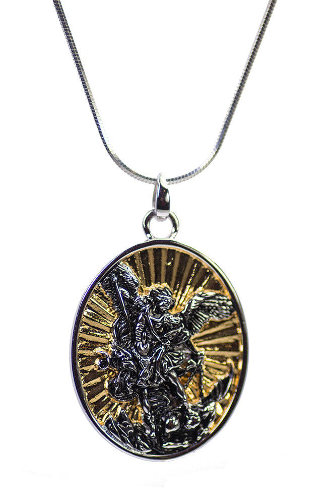 Large St. Michael the Archangel Pendant in Sterling Silver and Gold