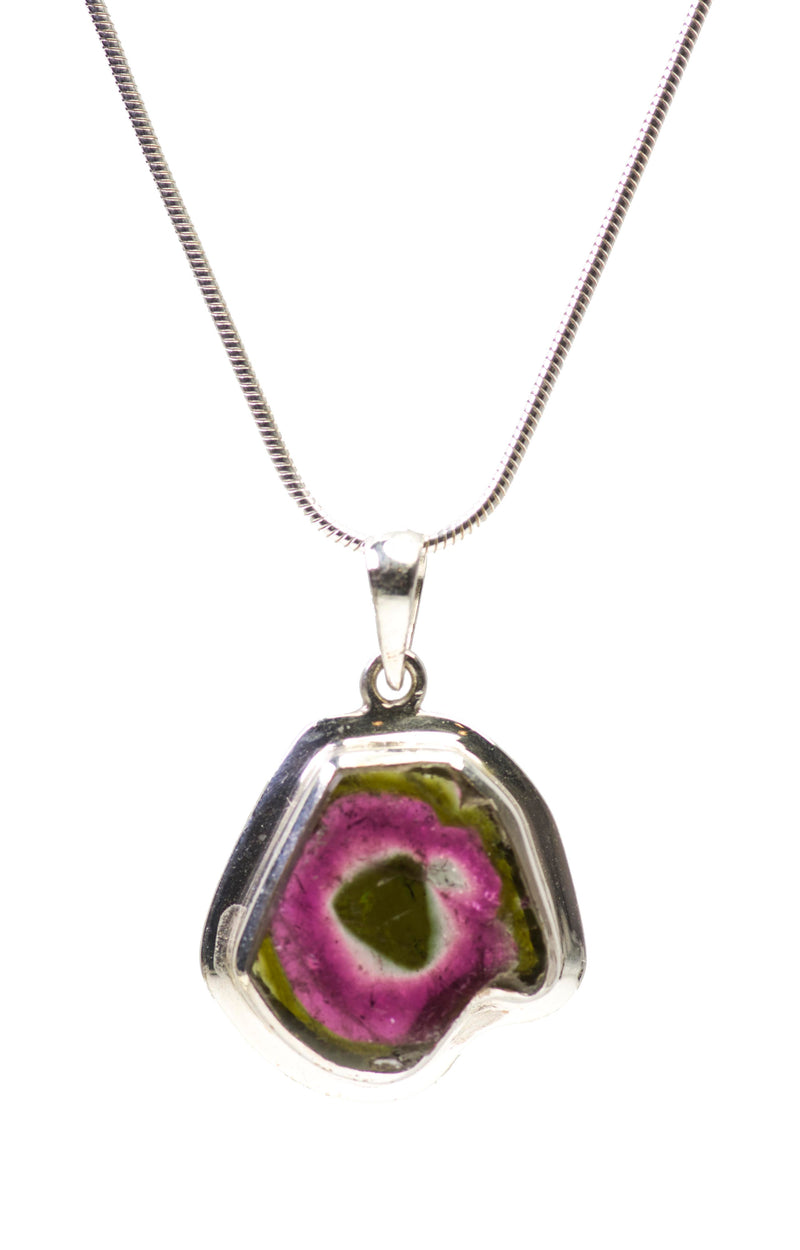 Watermelon Tourmaline Necklace in Sterling Silver