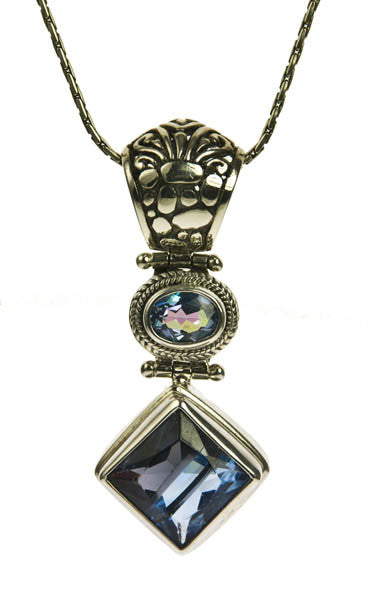 Sterling Silver Blue Quartz and Lucky Stone Pendant | Whisperingtree.net