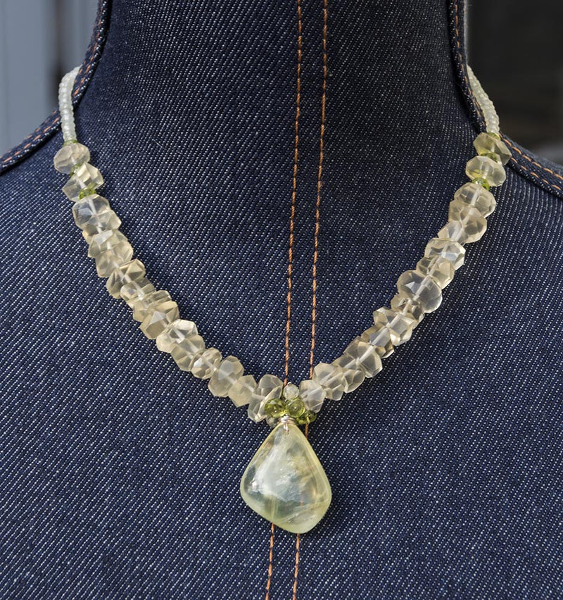 Kristin Ford Prehnite, Lemon Quartz and Peridot Evolution Necklace  - One of a Kind